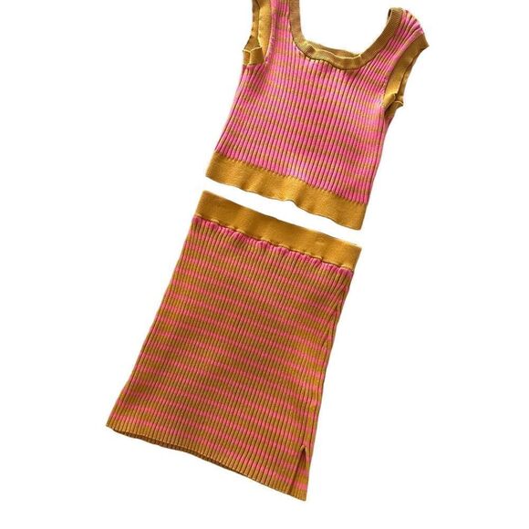 CALLAHAN KNITWEAR Chey Striped Knit‎ Skirt Set Sz M - Picture 2 of 5